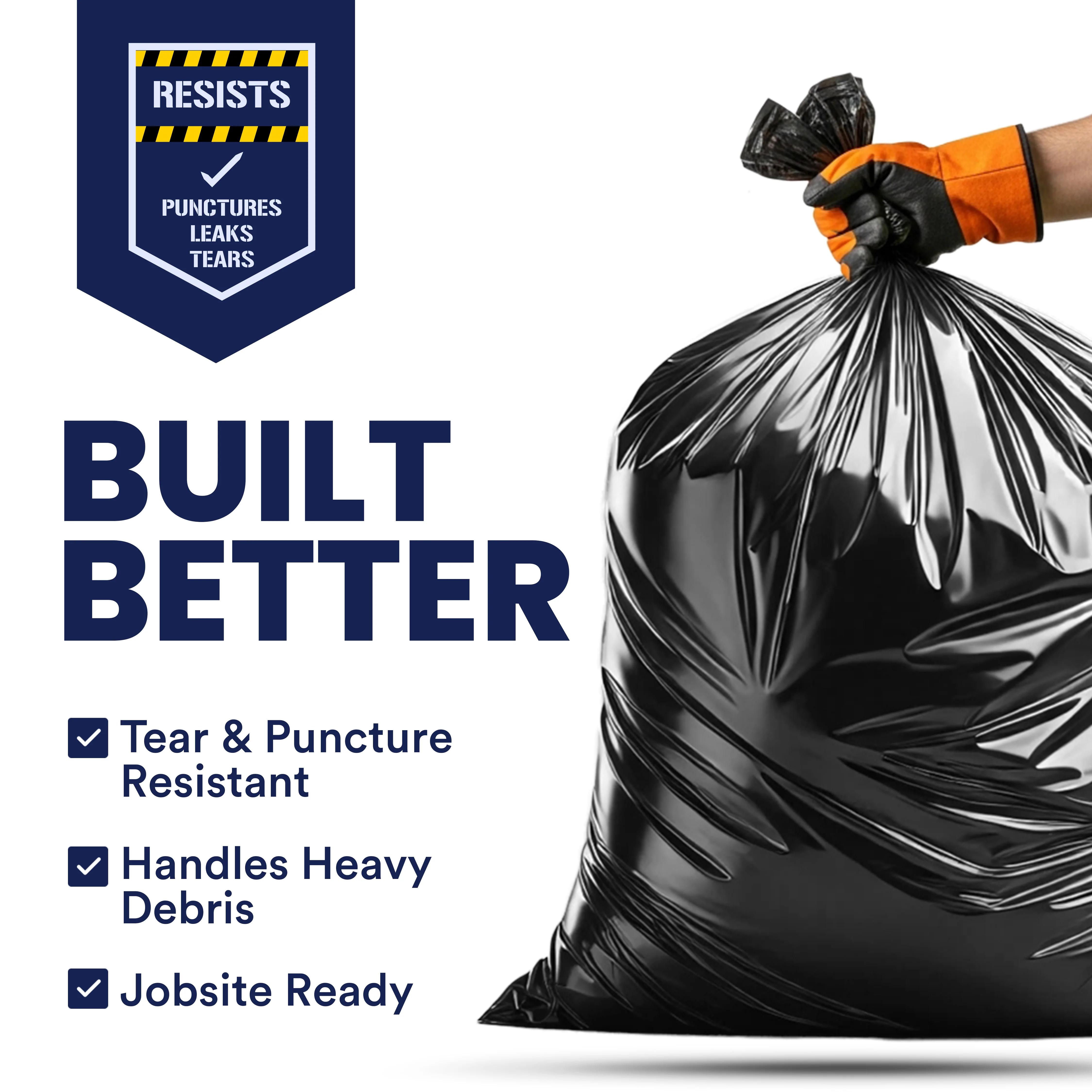 32-33 Gallon Contractor Trash Bags - Black, 50 Bags - 3 Mil - Image 5