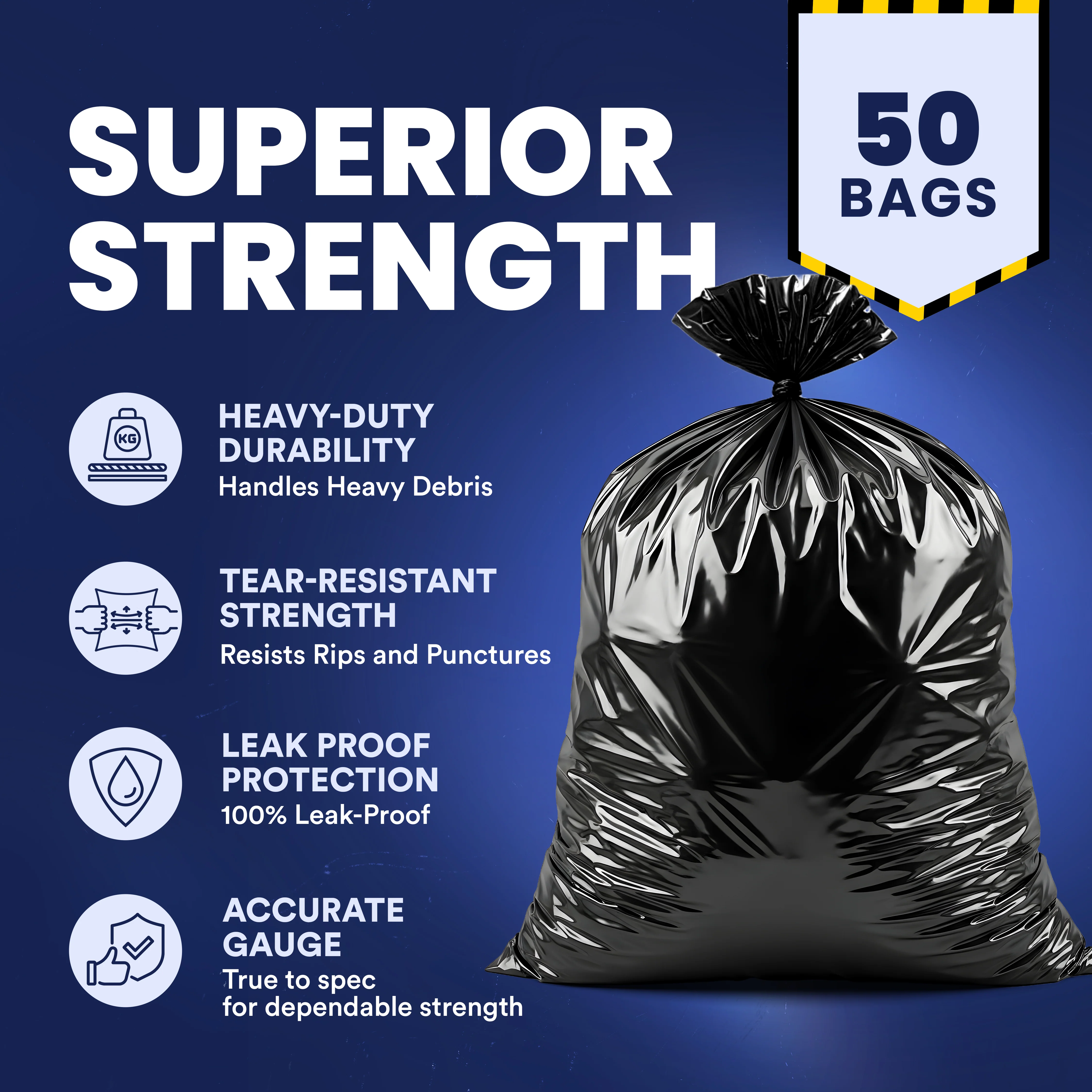 32-33 Gallon Contractor Trash Bags - Black, 50 Bags - 3 Mil - Image 6