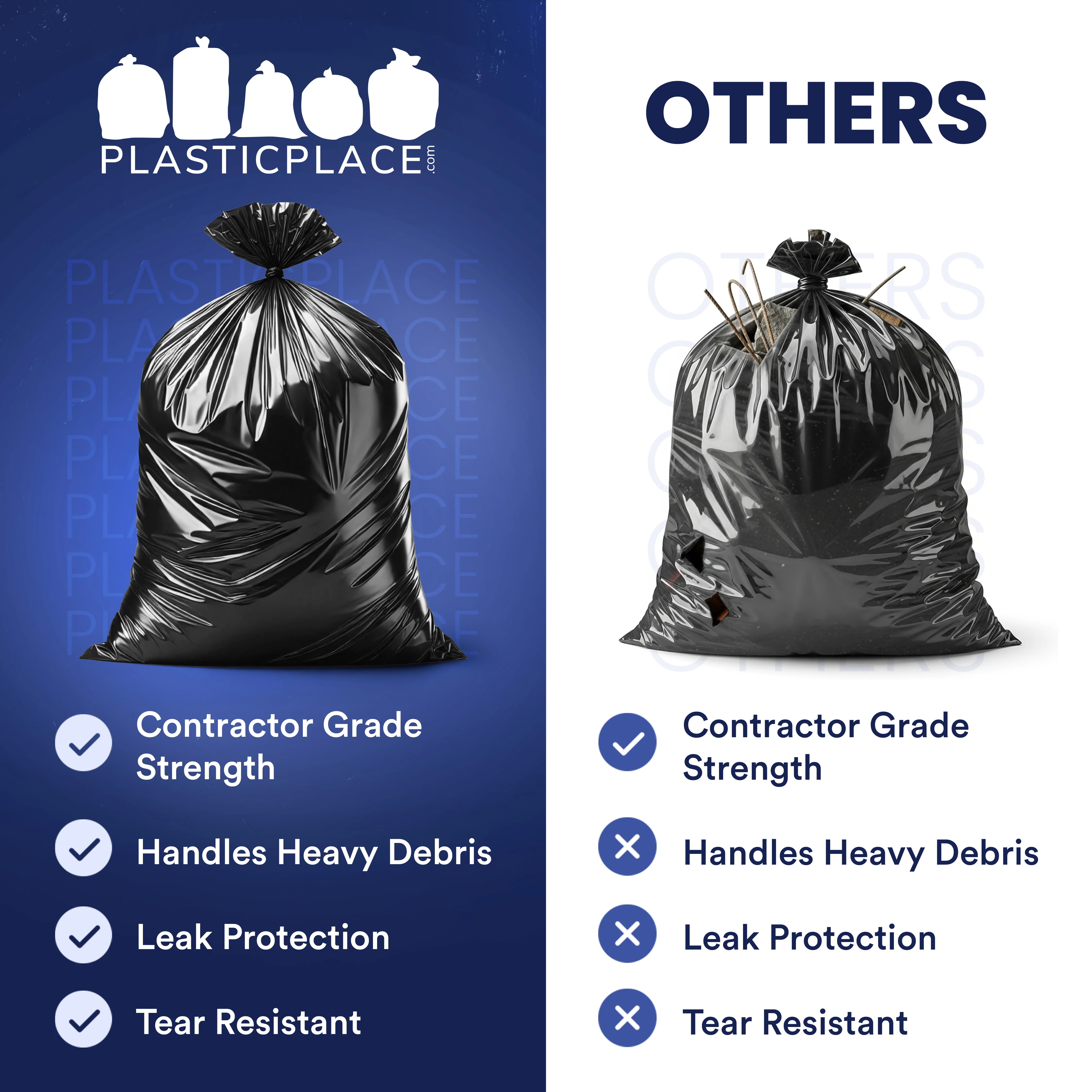 32-33 Gallon Contractor Trash Bags - Black, 50 Bags - 3 Mil - Image 7