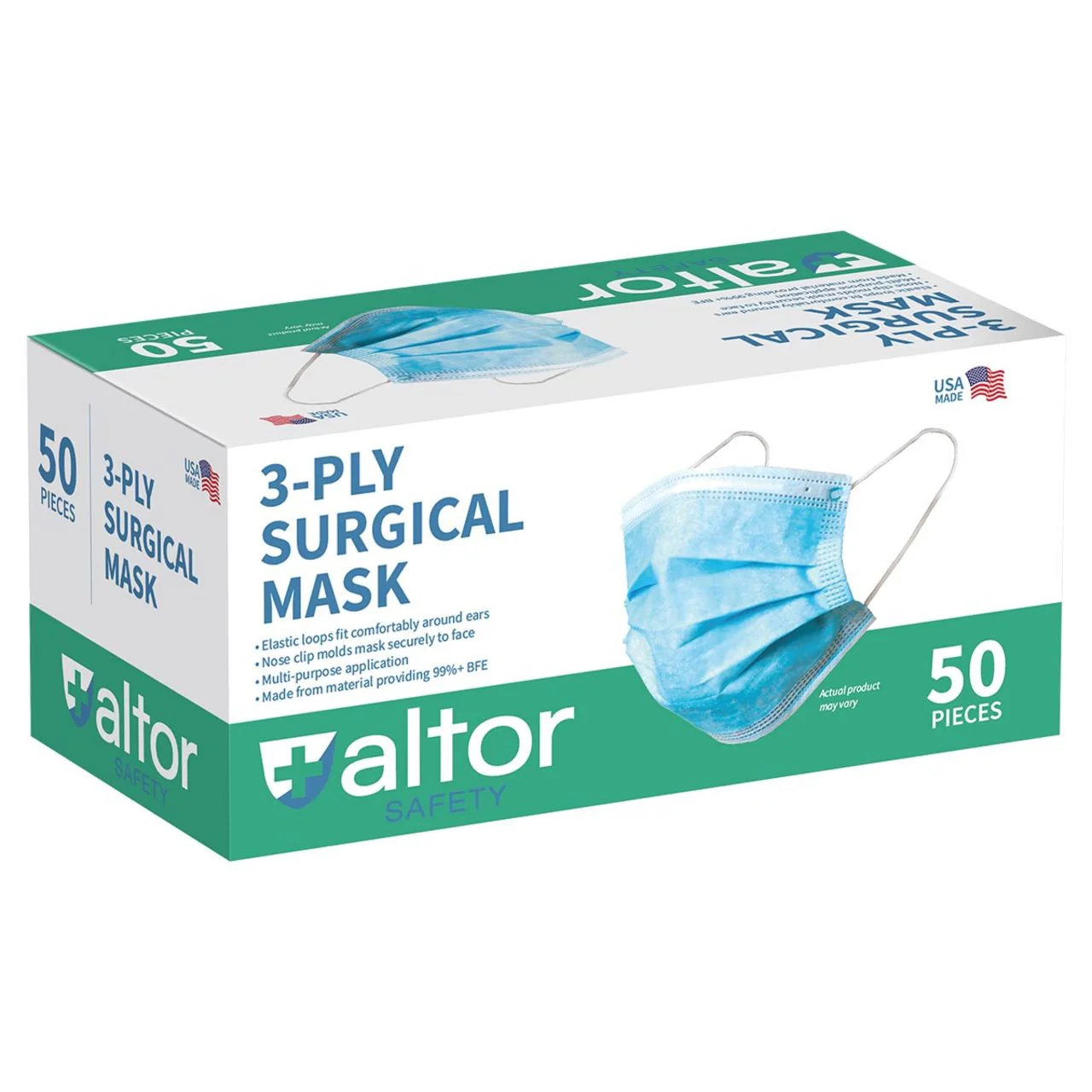 Altor Safety Surgical Mask 62212, 3-Ply ASTM Level 1, USA Made, Blue - Case of 2000