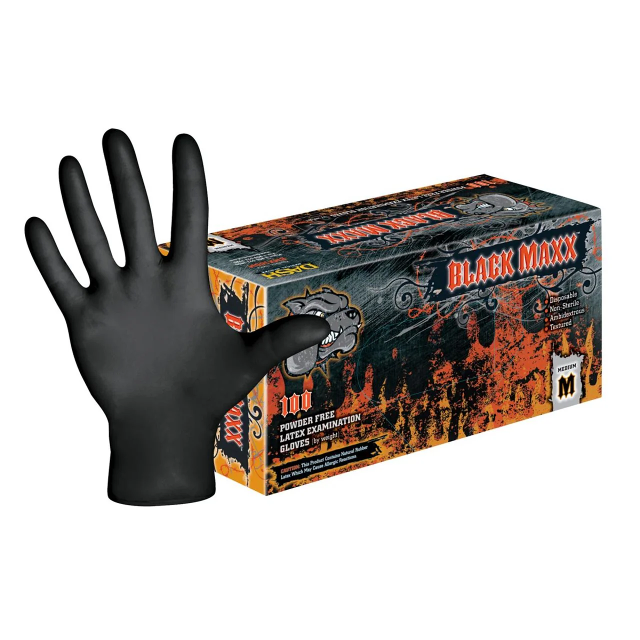 DASH Black Maxx Latex Exam Grade Disposable Gloves, Black, 6.6 mil, Case of 1000
