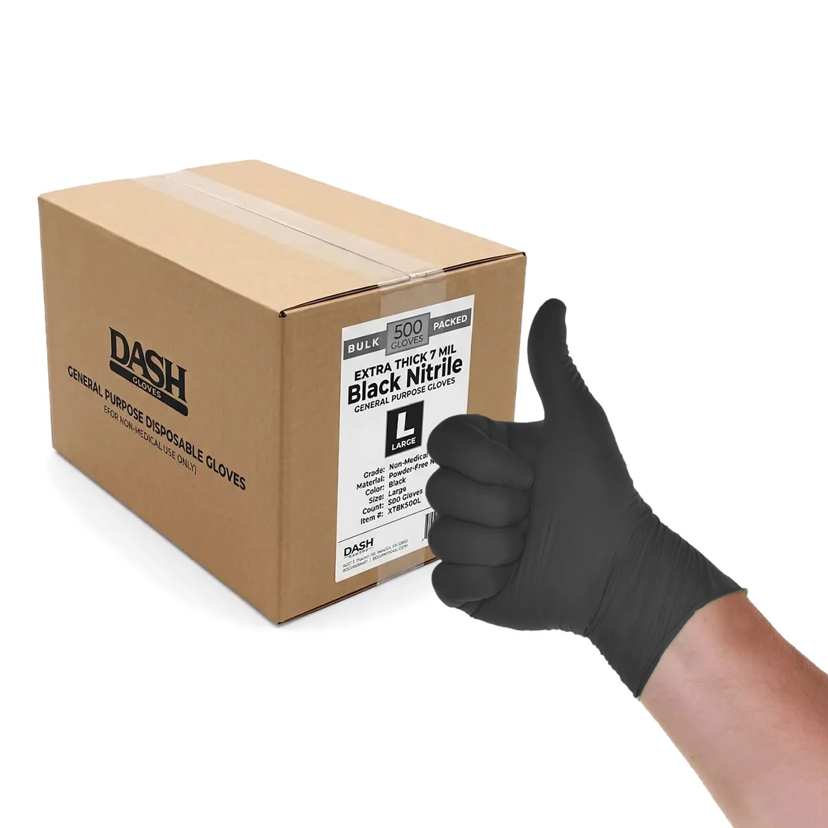Box of 500 - DASH Extra Thick 7mil, Heavy Duty Black Nitrile XTBK500 Gloves - Image 3