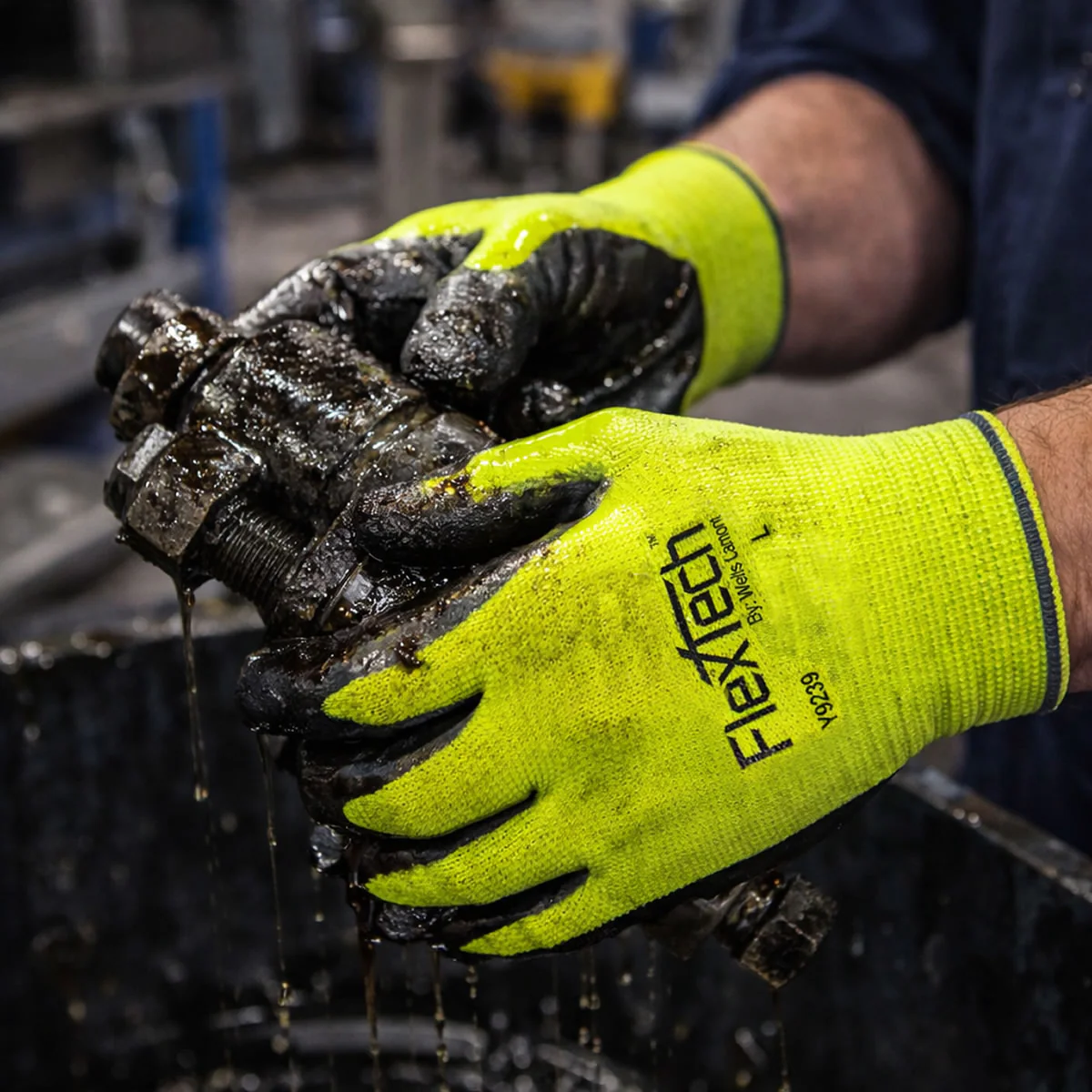 Wells Lamont Y9239 FlexTech A1 Cut Sandy Latex Coated Gloves, High-Vis Green - Image 3