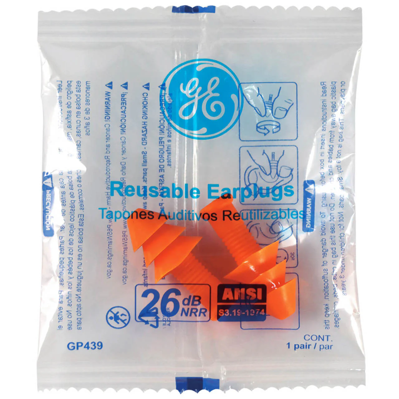 General Electric 26 dB Christmas Tree Silicone Earplugs, GP439, 200 Pair, Orange - Image 2