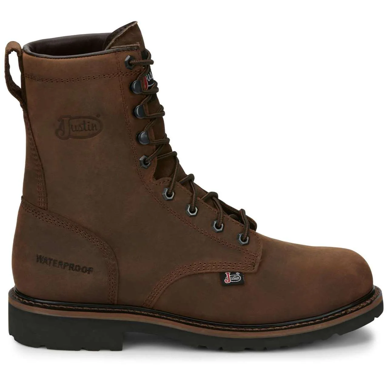 Justin Men's Drywall 8" Waterproof EH Steel Toe Boots, SE961, Brown