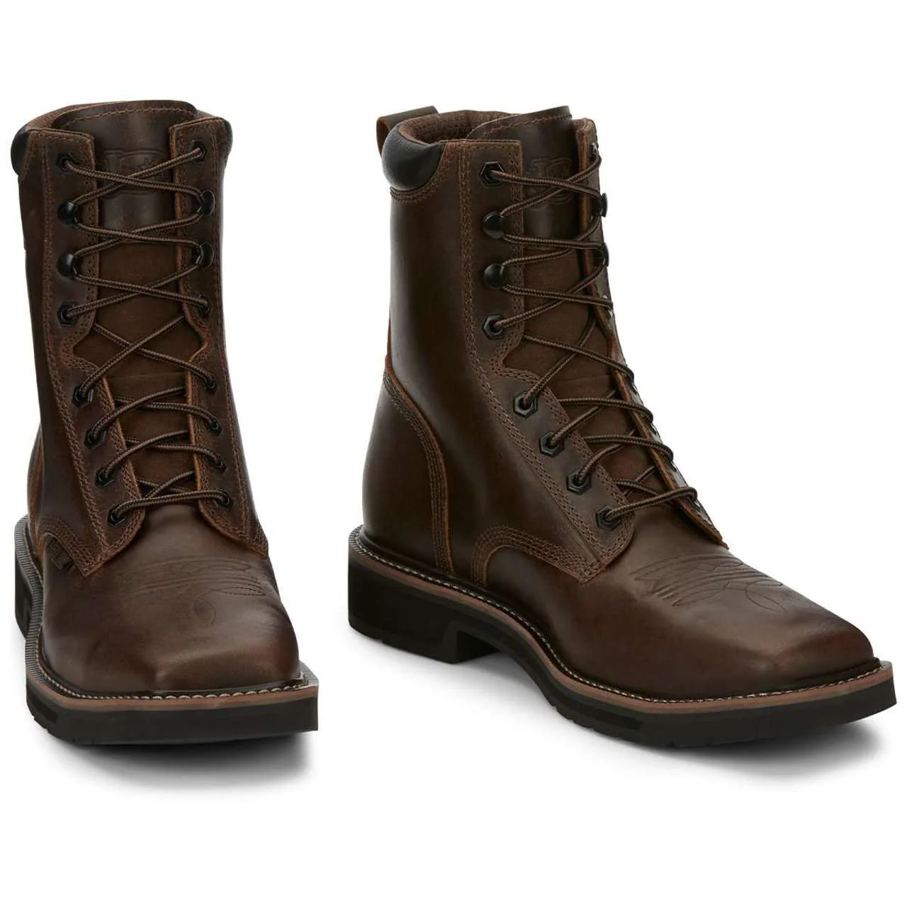 Justin Men's Pulley 8" EH Steel Toe Boots, SE682, Brown - Image 2