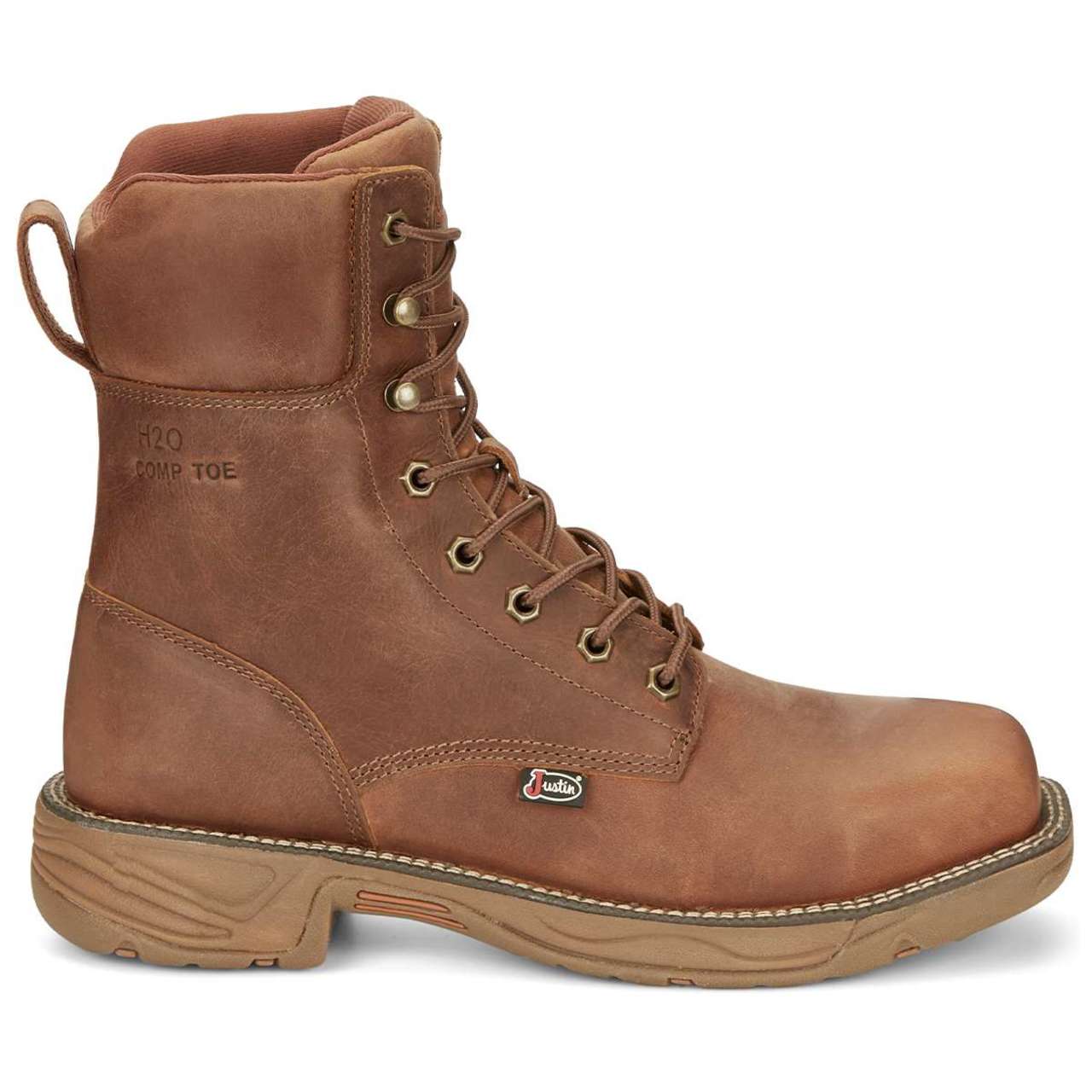 Justin Men's Rush 8" Waterproof EH Nano Composite Toe Boots, SE468, Brown
