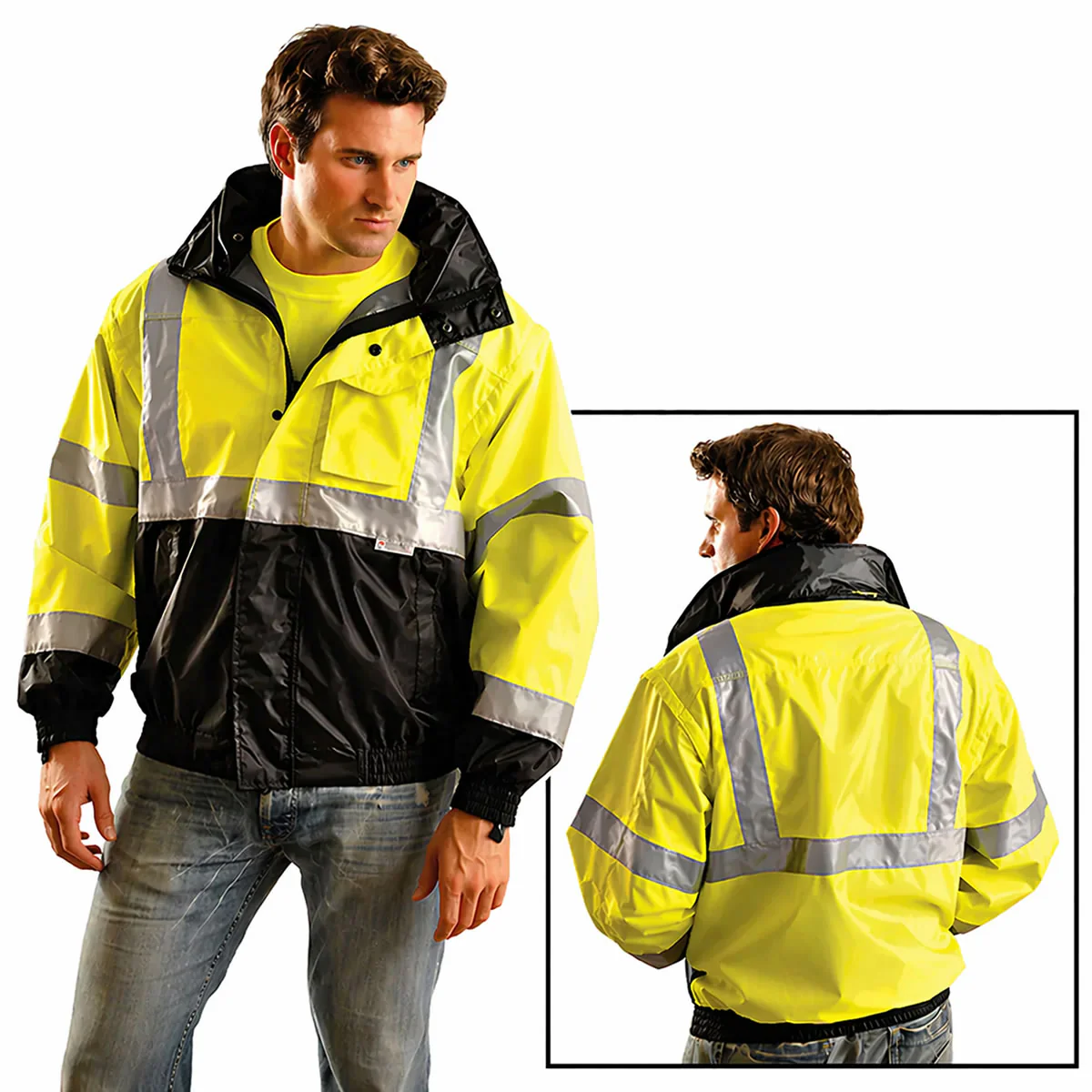 OccuNomix Type R Class 3 Hi-Vis 4-in-1 Black-Bottom Bomber Jacket, LUX-TJBJ-B - Image 3