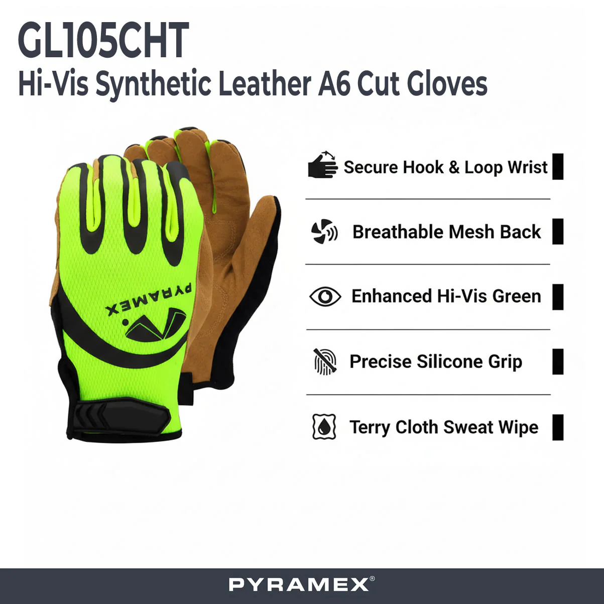 Pyramex GL104HT A1 Cut Resistant Work Gloves, Hi-Vis Green/Black - Image 5