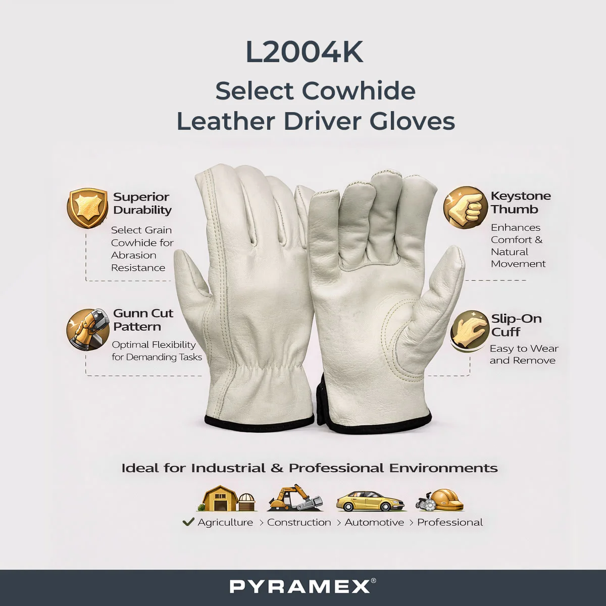 Pyramex GL2004K Select Cowhide Leather Driver Gloves, Natural - Image 2