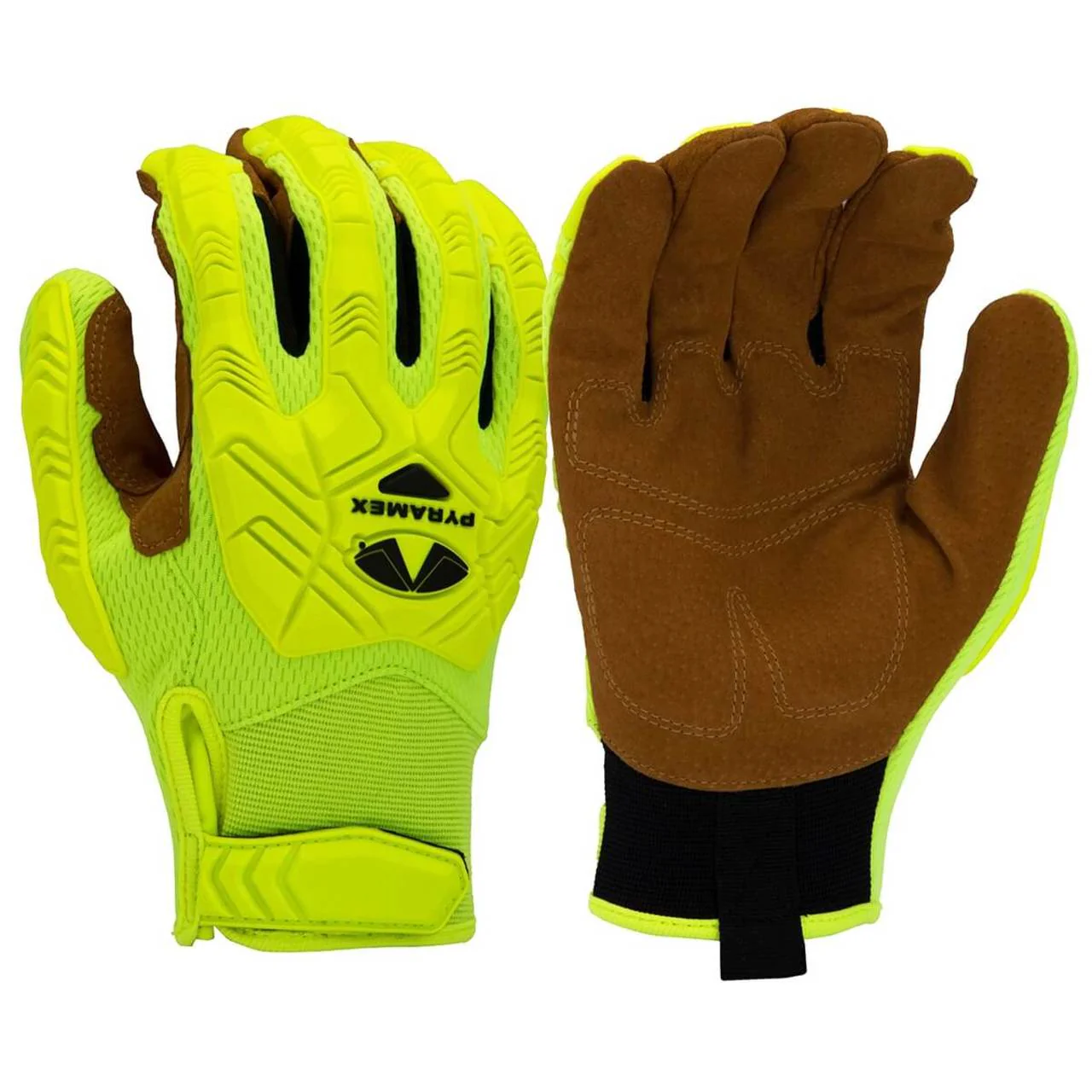 Pyramex GL202HT Synthetic Leather Palm Level 1 Impact Gloves, Hi-Vis Green