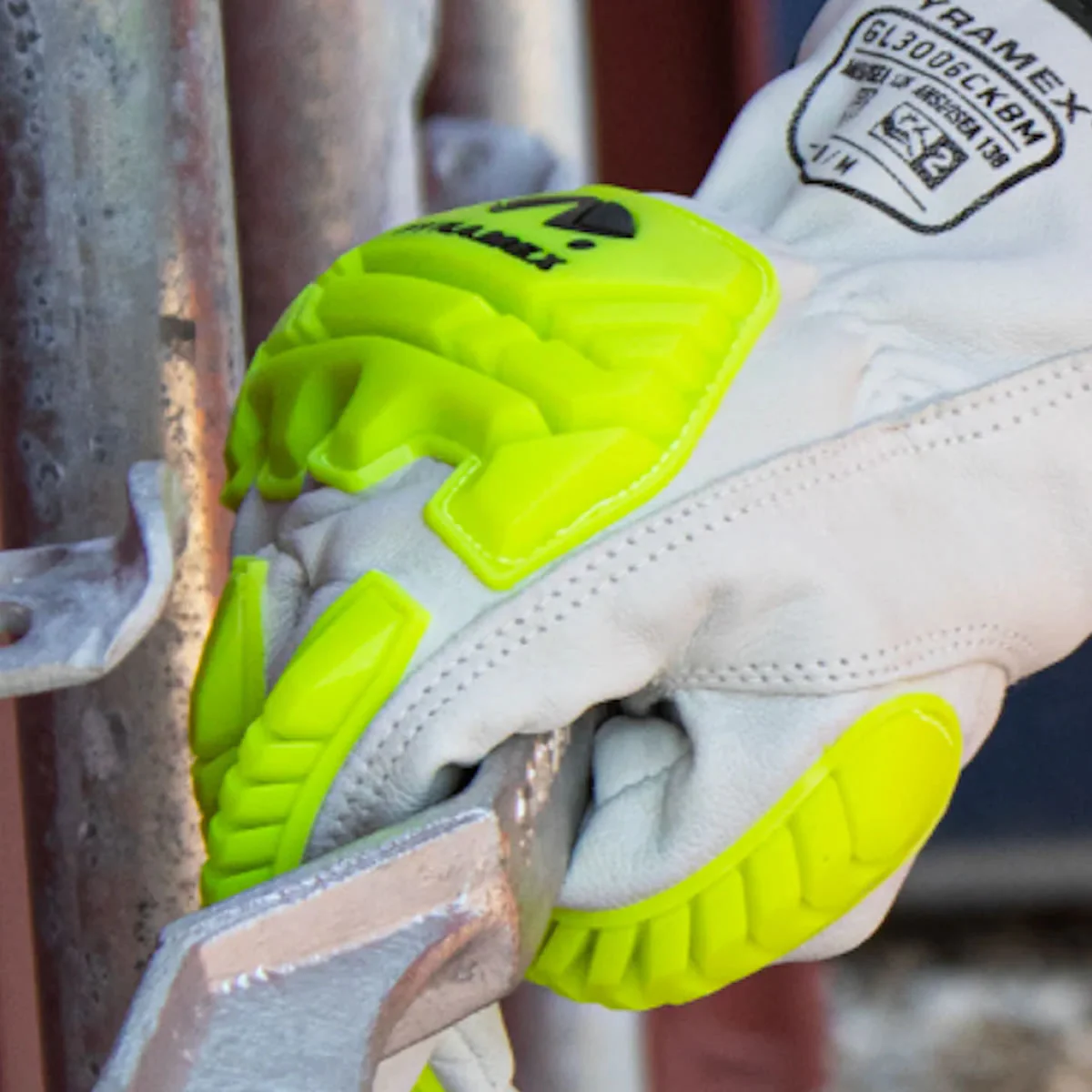 Pyramex GL3006CKB Premium Grain Goatskin Hi-Vis Leather Driver HPPE A5 Cut Level 2 Impact Gloves, White - Image 2