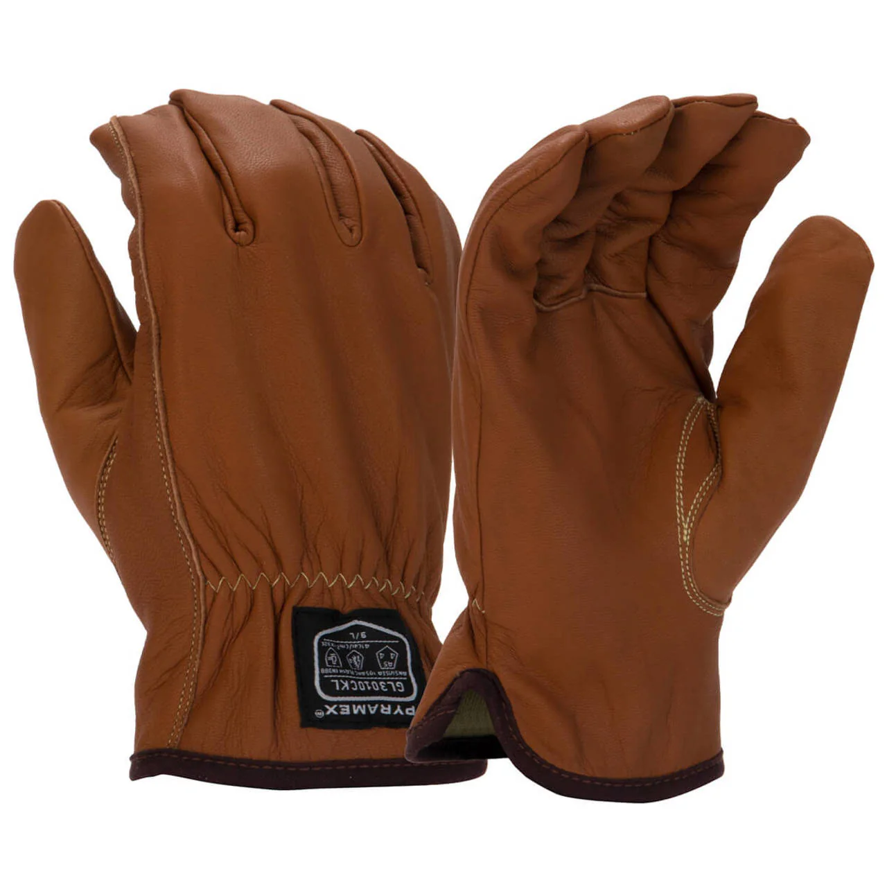 Pyramex GL3010CK Premium Grain Goatskin Leather Driver A5 Cut Gloves, Brown