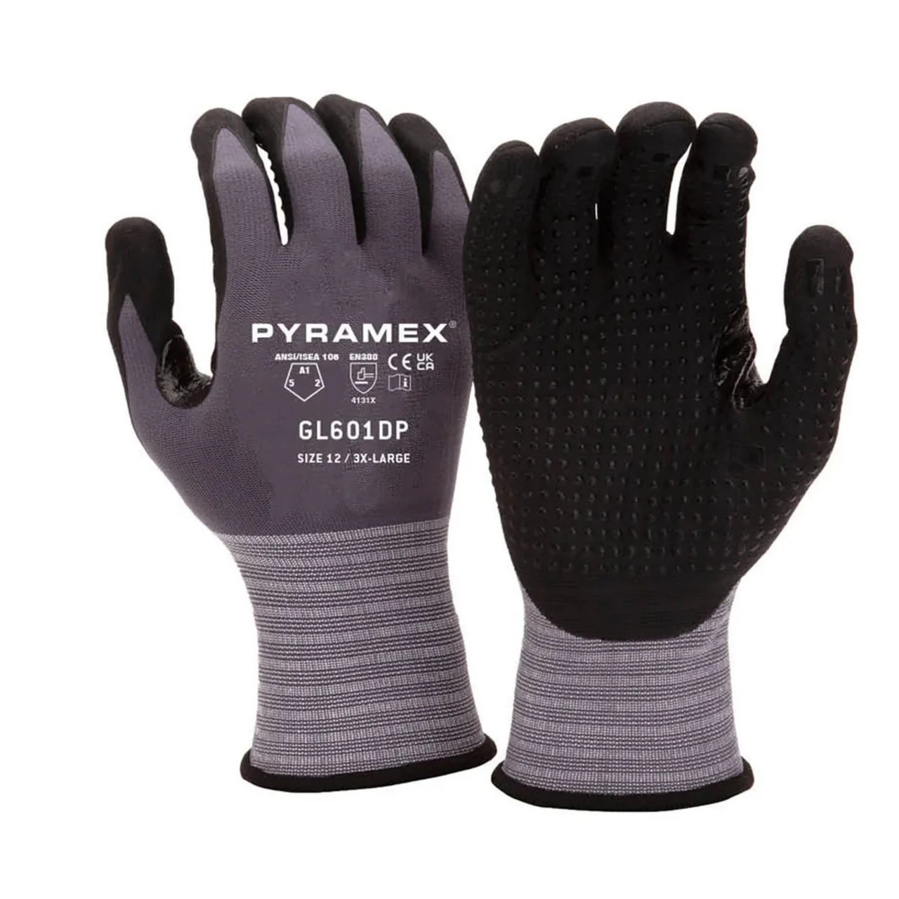 Pyramex GL601DP Dotted Micro Foam Nitrile Dipped Gloves, Gray
