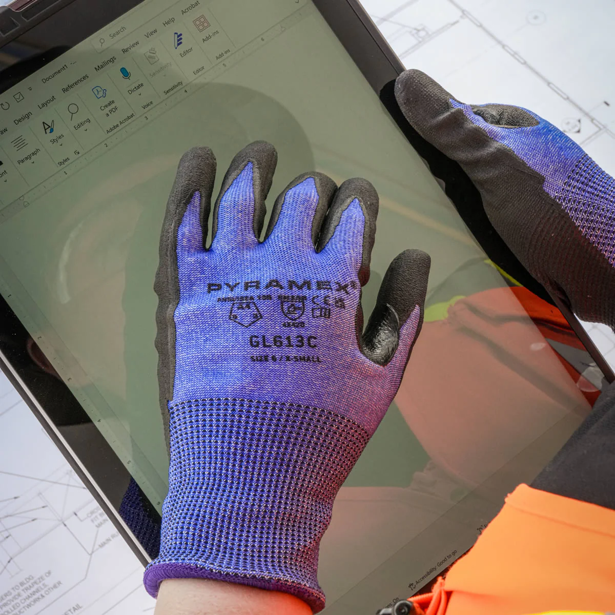 Pyramex Safety GL613C Touchscreen A4 Cut Micro-Foam Nitrile Dipped Gloves, Blue - Image 6