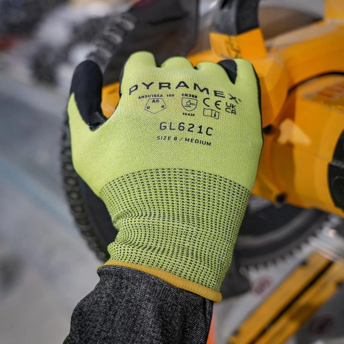 Pyramex GL621C Hi-Vis A5 Cut Micro-Foam Nitrile Dipped Gloves, Hi-Vis Lime/Black - Image 2