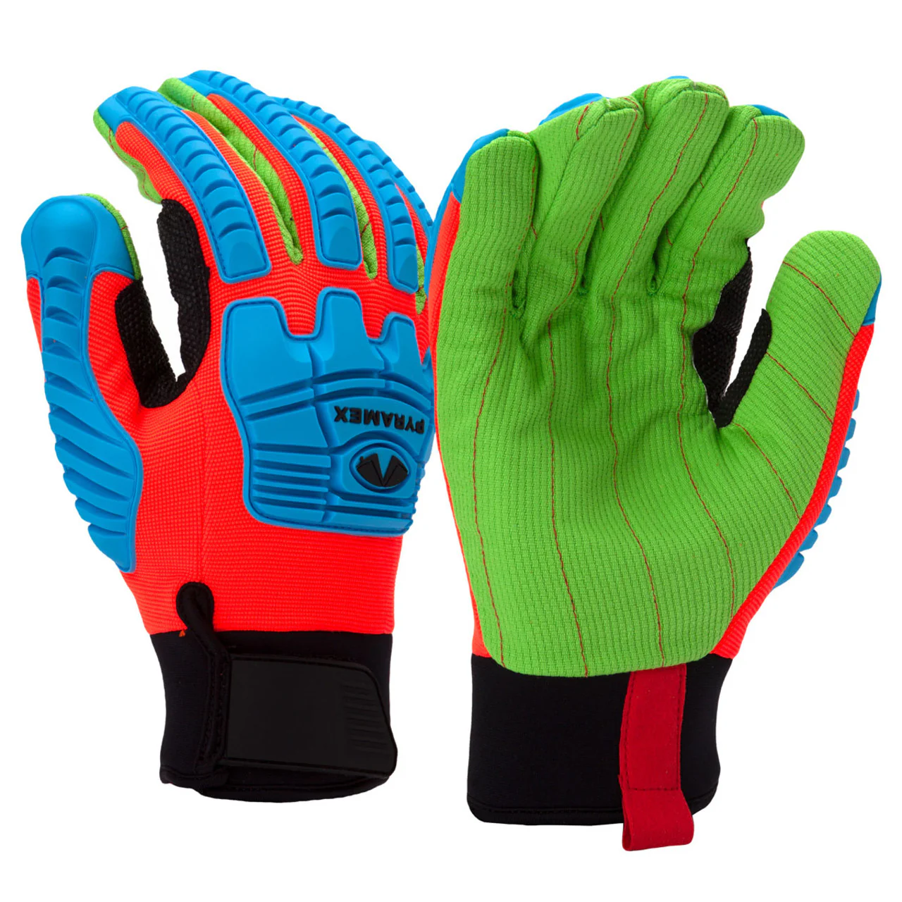 Pyramex GL804C Hi-Vis Insulated Corded Cotton A2 Cut Level 1 Impact Gloves, Blue/Green/Orange