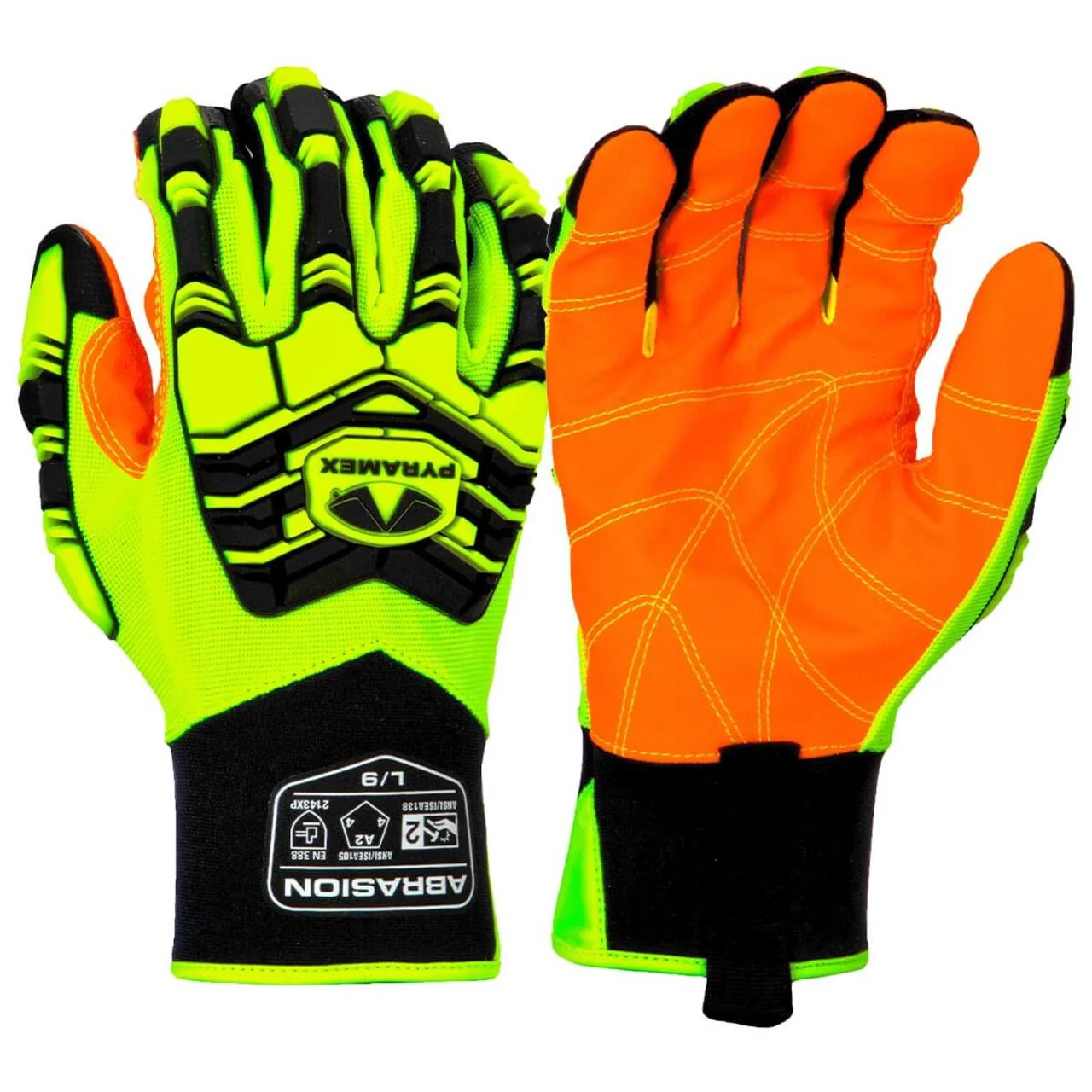 Pyramex GL806HT Hi-Vis Synthetic Leather A2 Cut Level 2 Impact Gloves, Hi-Vis Green