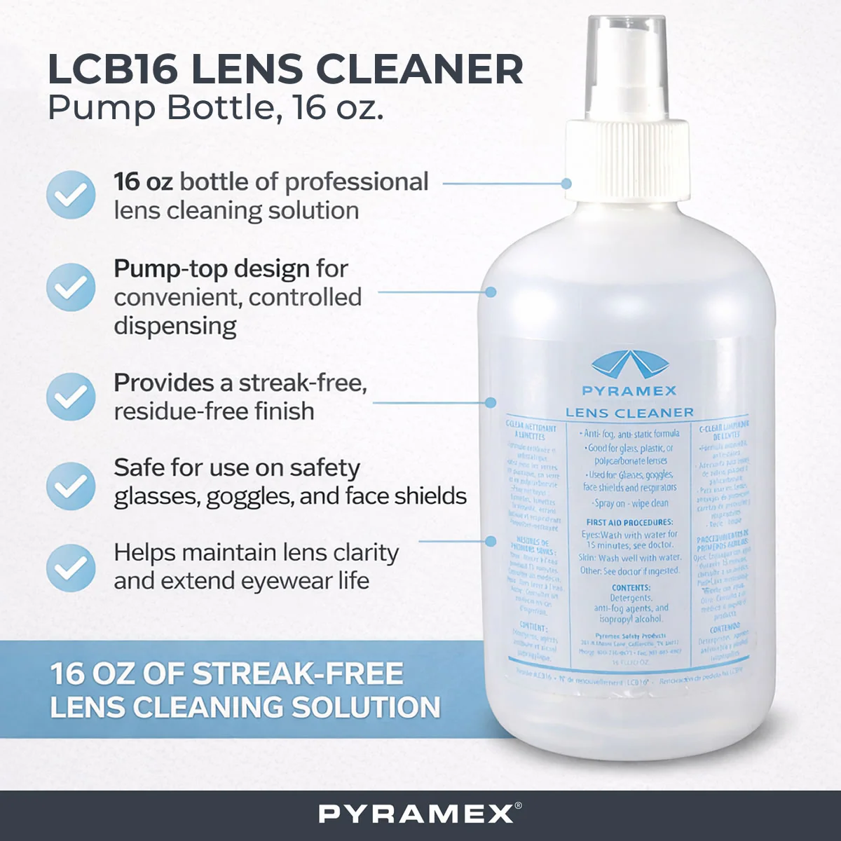 Pyramex LCB16 Lens Cleaner Pump Bottle, 16 oz - Image 2