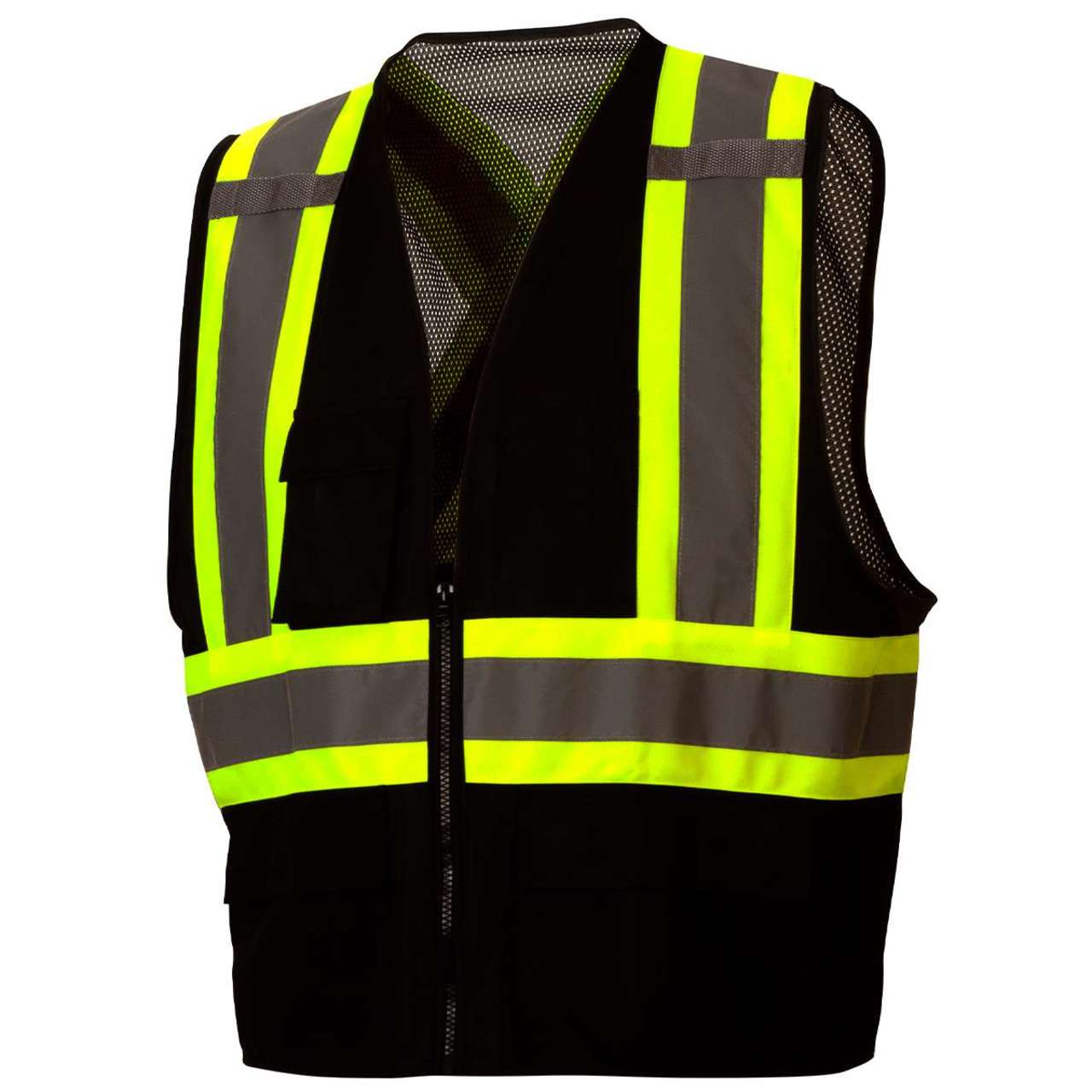 Pyramex RCZ2411 Type O Class 1 Enhanced Visibility Safety Vest Contrasting Color Trim with X Back