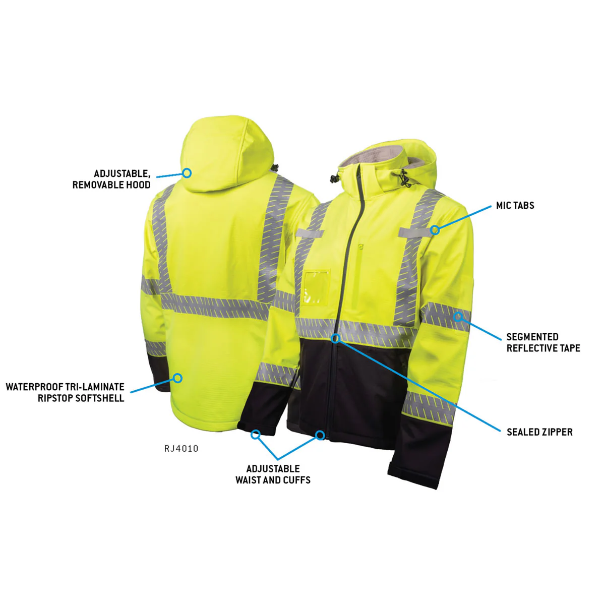 Pyramex RJ40 Type R Class 3 Hi-Vis Waterproof Fleece Lined Softshell Jacket - Image 2