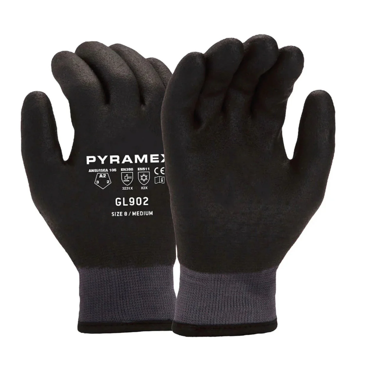 Pyramex Safety GL902 Insulated A2 Cut HPT Dipped Gloves, Black