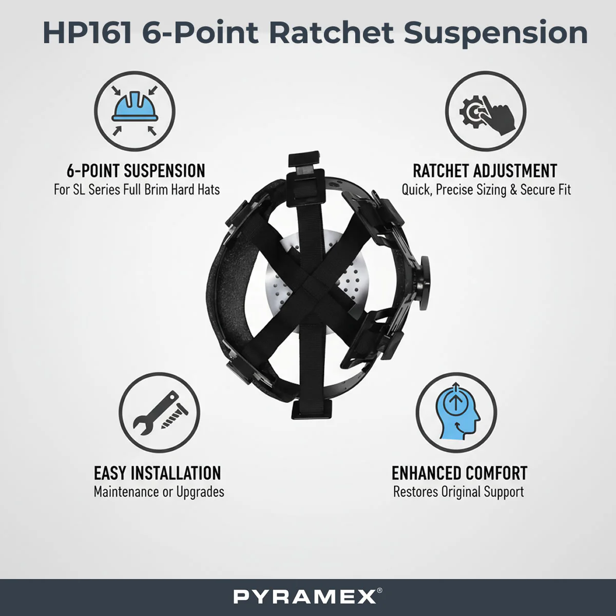 Pyramex 6-Point Ratchet Suspension Replacement, SL Series Cap Style, HP161 - Image 3
