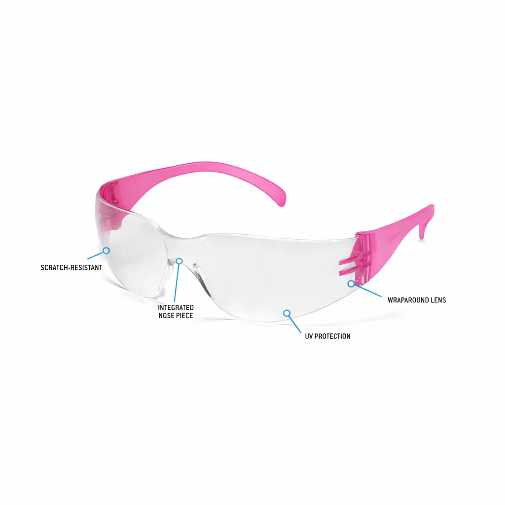 Rugged Blue Diablo Safety Glasses, Clear Lens, Pink Frame, 12 Pack - Image 3