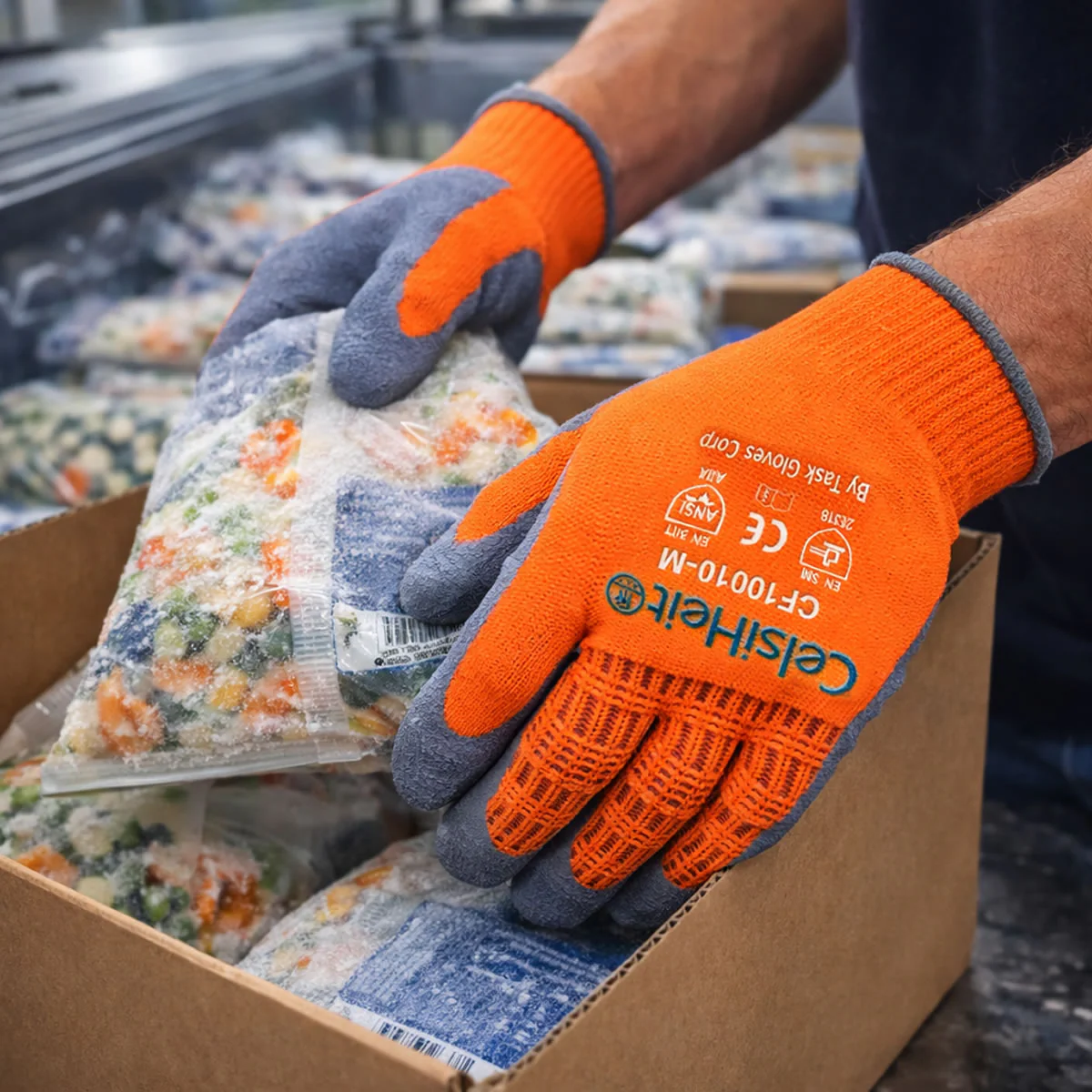 TASK CelsiHeit Hi-Vis ANSI A2 Cold Weather Latex Coated Gloves, Orange, CF10010 - Image 3