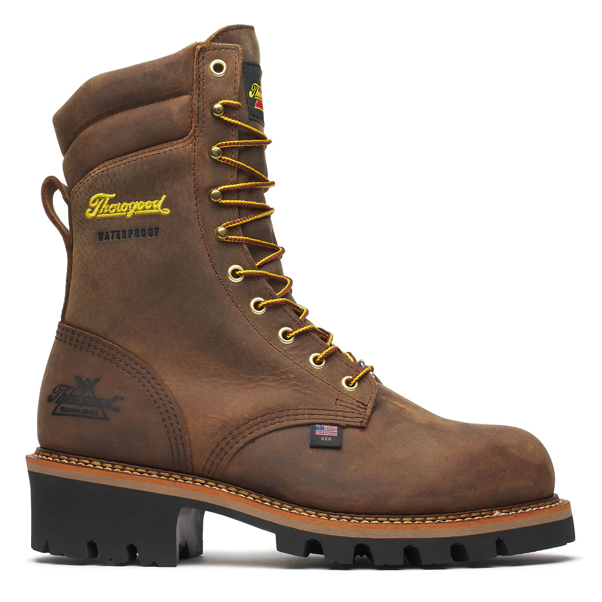 Thorogood Men's Logger Series 9" Waterproof Steel Toe Boots, 804-3555, Brown Stud Horse - Image 2