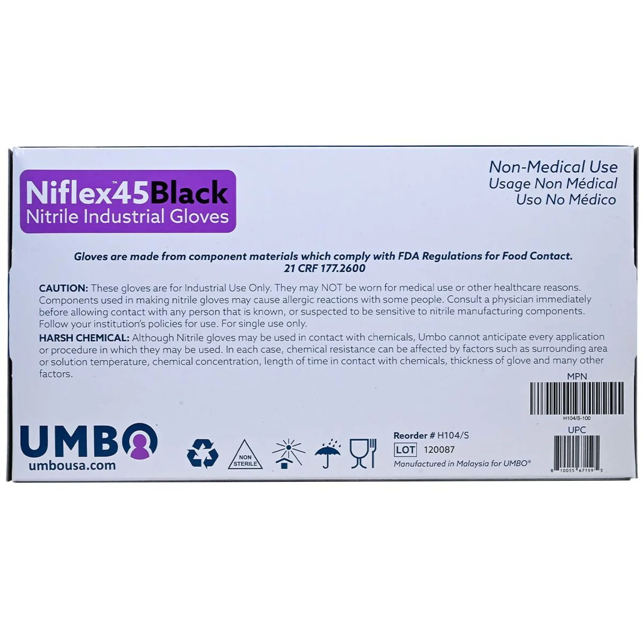 UMBO Niflex45 Nitrile Disposable Gloves, 5 mil, Black - H104 - Box of 100 - Image 4